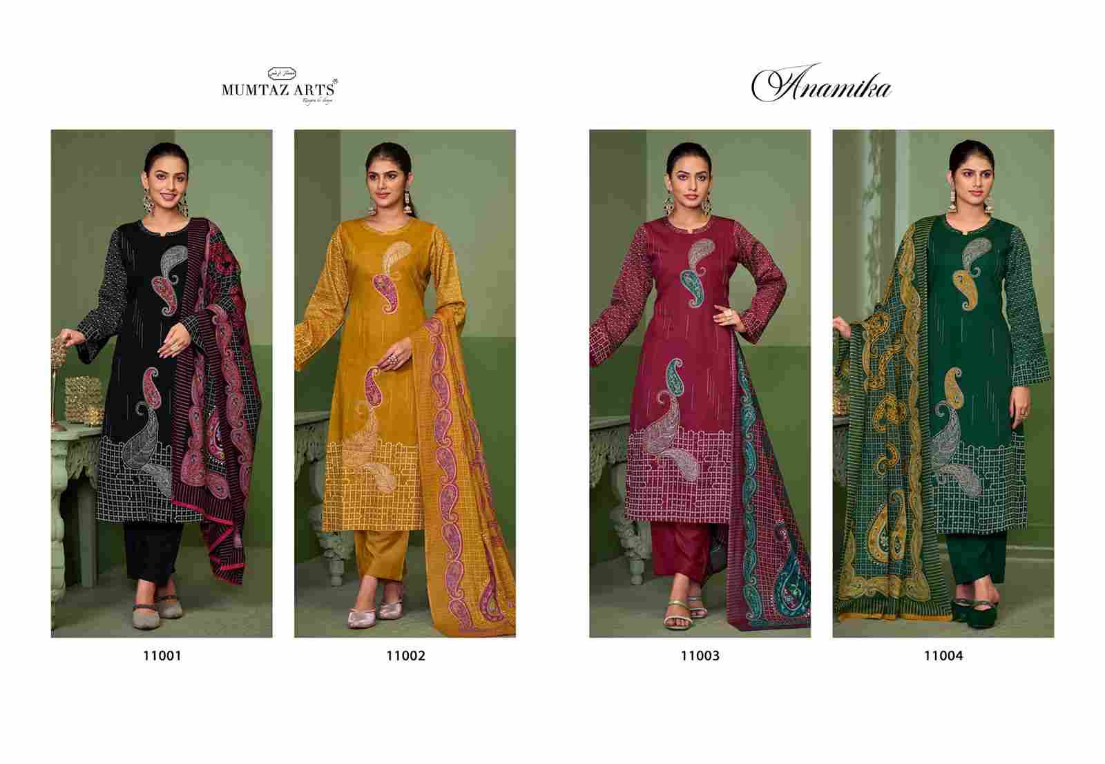 Anamika By Mumtaz Arts 11001 To 11004 Series Beautiful Festive Suits Colorful Stylish Fancy Casual Wear & Ethnic Wear Pure Jam Satin Print With Work Dresses At Wholesale Price
