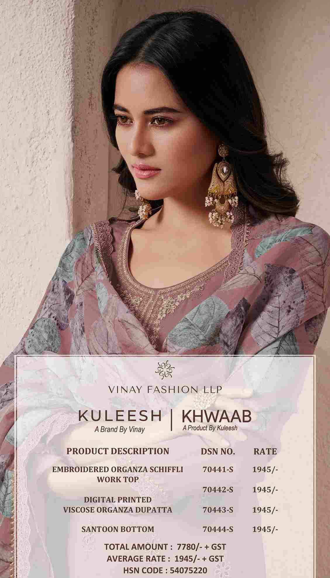 Khwaab By Vinay Fashion 70441 To 70444 Series Designer Festive Suits Collection Beautiful Stylish Fancy Colorful Party Wear & Occasional Wear Organza Dresses At Wholesale Price