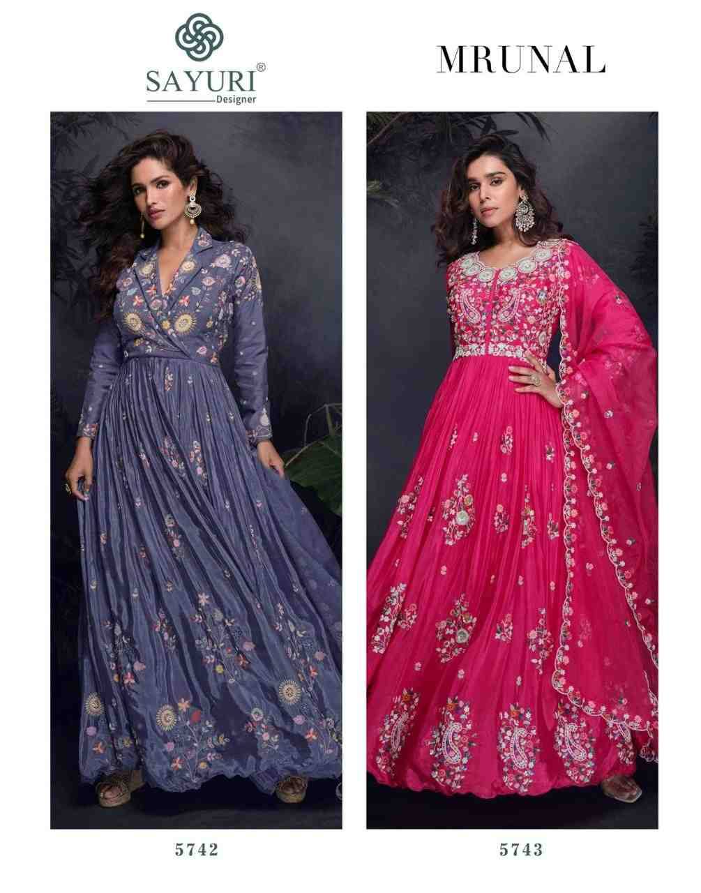 Mrunal By Sayuri 5742 To 5743 Series Designer Stylish Fancy Colorful Beautiful Party Wear & Ethnic Wear Collection Viscose Chinnon Silk Gown With Bottom At Wholesale Price