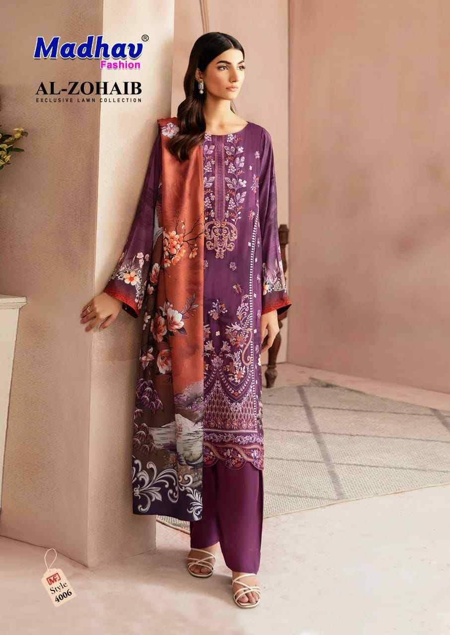 Al-Zohaib Vol-4 By Madhav Fashion 4001 To 4006 Series Beautiful Festive Suits Colorful Stylish Fancy Casual Wear & Ethnic Wear Pure Lawn Cotton Embroidered Dresses At Wholesale Price