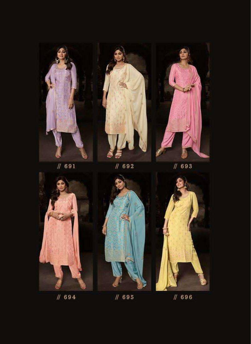 Shilpa Vol-4 By Vatsam 691 To 696 Series Beautiful Suits Colorful Stylish Fancy Casual Wear & Ethnic Wear Viscose Dola Jacquard Dresses At Wholesale Price