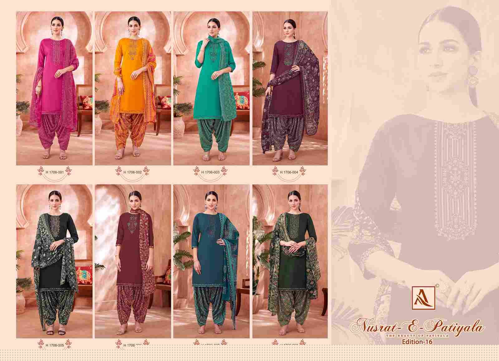 Nusrat-E-Patiyala Vol-16 By Alok Suit 1706-001 To 1706-008 Series Beautiful Festive Suits Stylish Fancy Colorful Casual Wear & Ethnic Wear Pure Jam Print Dresses At Wholesale Price