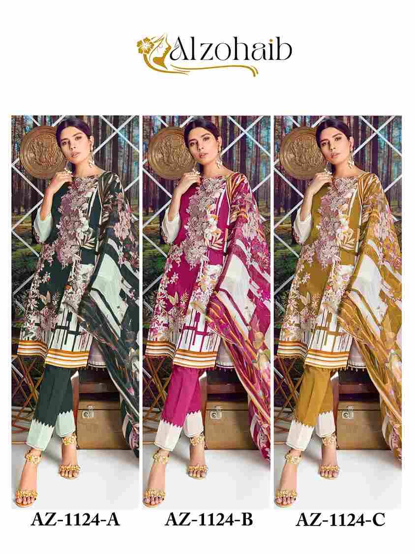 Alzohaib 1124 Colours By Alzohaib 1124-A To 1124-C Series Beautiful Festive Suits Colorful Stylish Fancy Casual Wear & Ethnic Wear Pure Cotton Print Dresses At Wholesale Price