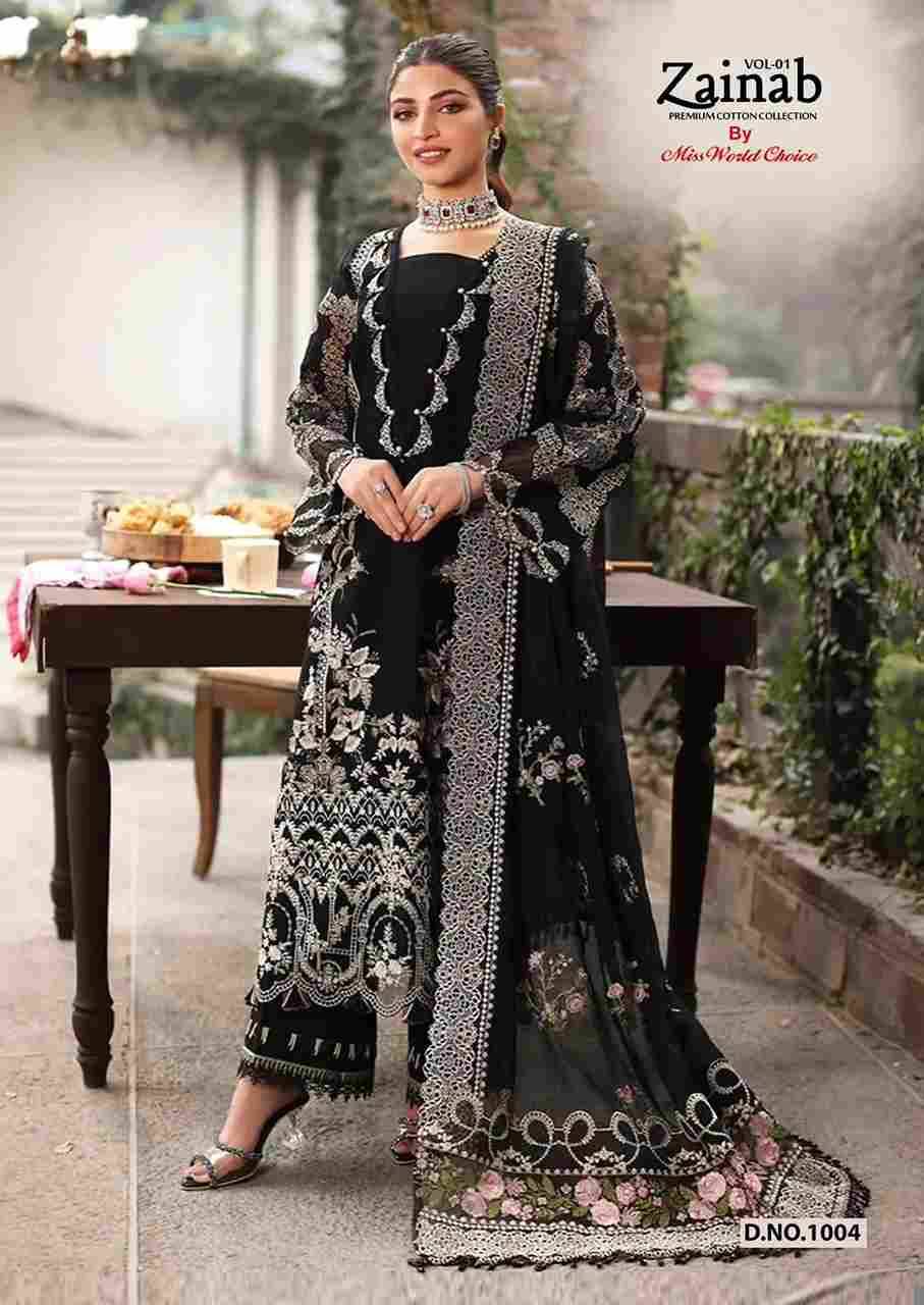 Zainab Vol-1 By Miss World Choice 1001 To 1006 Series Beautiful Festive Suits Colorful Stylish Fancy Casual Wear & Ethnic Wear Lawn Cotton Embroidered Dresses At Wholesale Price
