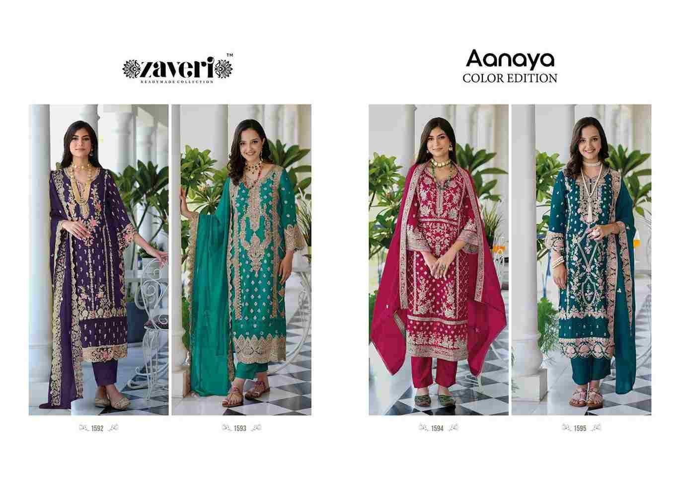 Aanaya Color Edition By Zaveri 1592 To 1595 Series Designer Festive Suits Collection Beautiful Stylish Fancy Colorful Party Wear & Occasional Wear Soft Organza Dresses At Wholesale Price