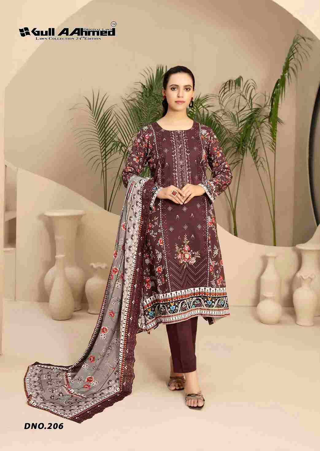 Gull Aahmed Lawn Collection Vol-24 By Gull Aahmed 203 To 208 Series Beautiful Festive Suits Stylish Fancy Colorful Casual Wear & Ethnic Wear Pure Lawn Dresses At Wholesale Price