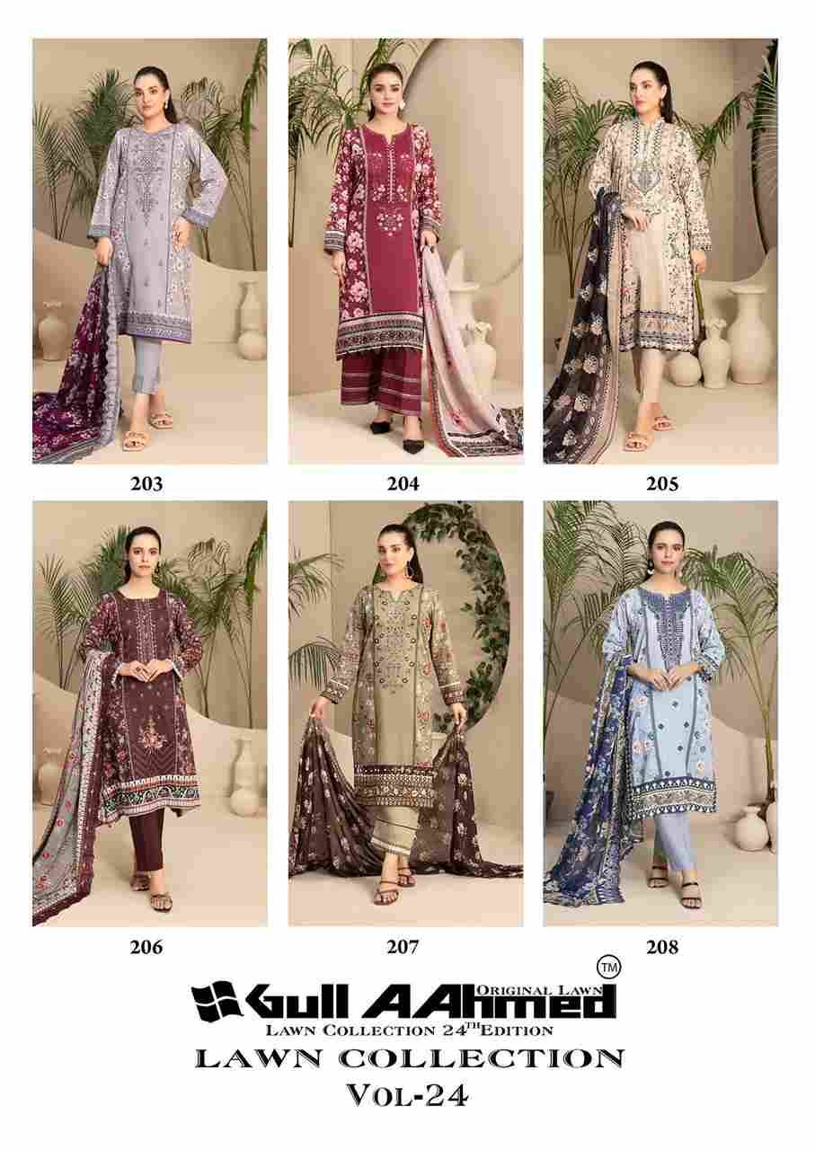 Gull Aahmed Lawn Collection Vol-24 By Gull Aahmed 203 To 208 Series Beautiful Festive Suits Stylish Fancy Colorful Casual Wear & Ethnic Wear Pure Lawn Dresses At Wholesale Price