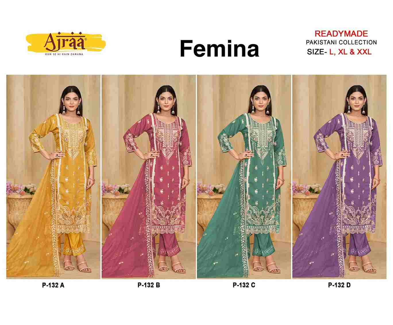 Femina By Ajraa 132-A To 132-D Series Beautiful Pakistani Suits Colorful Stylish Fancy Casual Wear & Ethnic Wear Viscose Dresses At Wholesale Price
