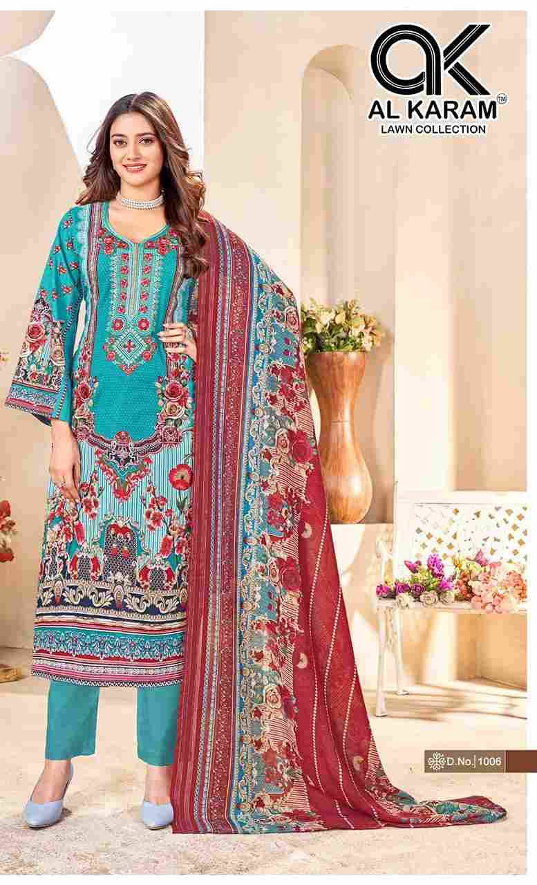 Nisa By Al Karam Lawn Collection 1001 To 1006 Series Beautiful Pakistani Suits Stylish Fancy Colorful Casual Wear & Ethnic Wear Pure Cotton Print Dresses At Wholesale Price
