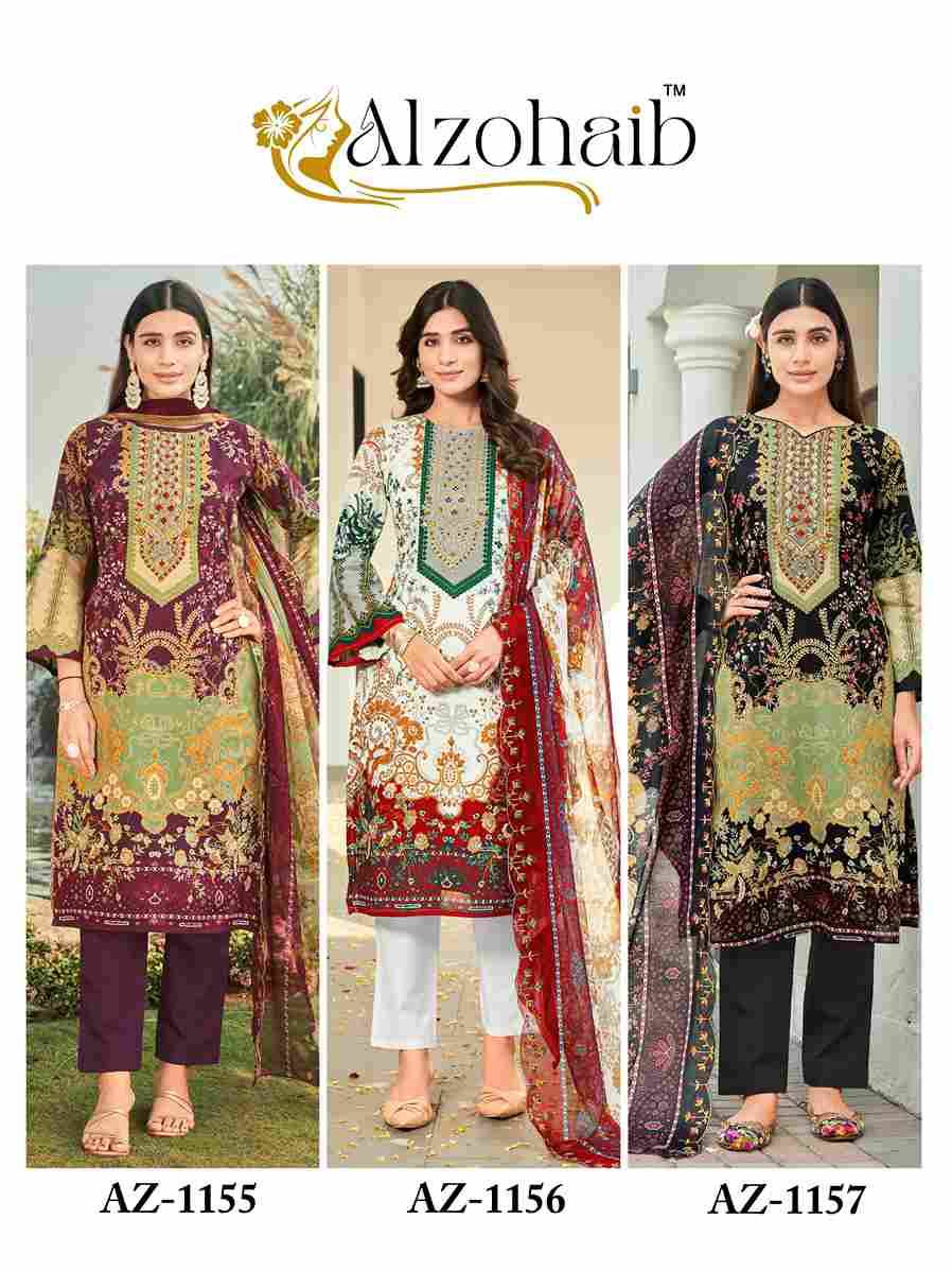 Alzohaib 1155 Series By Alzohaib 1155 To 1157 Series Beautiful Pakistani Suits Stylish Fancy Colorful Party Wear & Occasional Wear Pure Cotton Print Dresses At Wholesale Price
