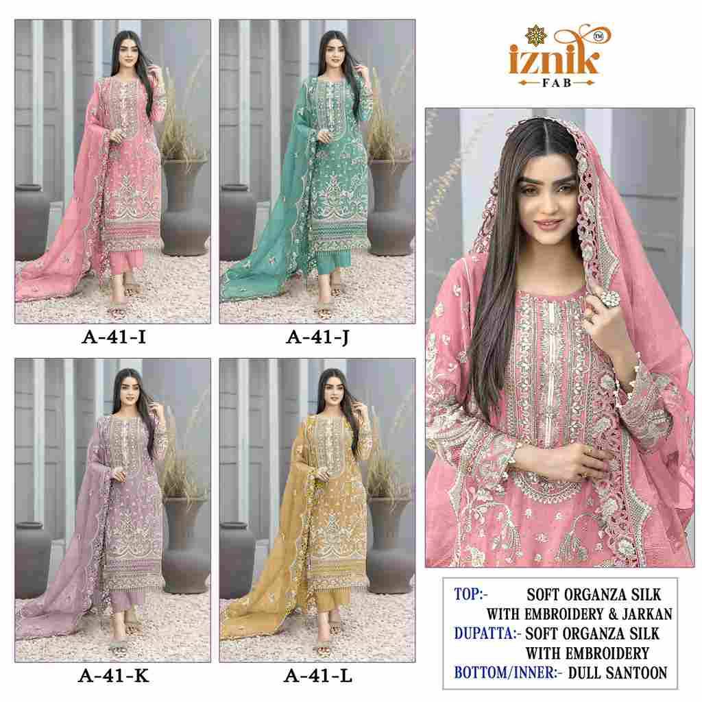 Iznik 41 Colours Vol-3 By Iznik Fab 41-I To 41-L Series Designer Pakistani Suits Beautiful Stylish Fancy Colorful Party Wear & Occasional Wear Organza Silk Embroidery Dresses At Wholesale Price