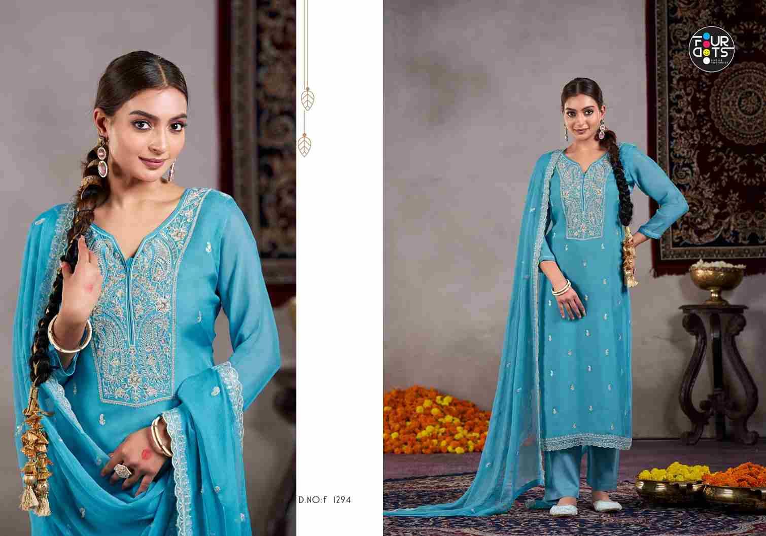 Roop By Four Dots 1291 To 1294 Series Beautiful Festive Suits Colorful Stylish Fancy Casual Wear & Ethnic Wear Viscose Organza Dresses At Wholesale Price