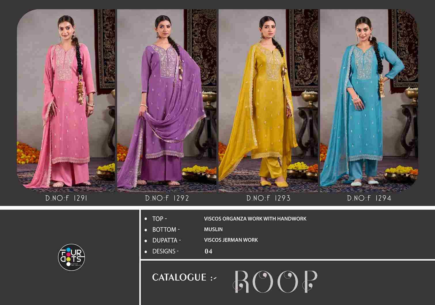 Roop By Four Dots 1291 To 1294 Series Beautiful Festive Suits Colorful Stylish Fancy Casual Wear & Ethnic Wear Viscose Organza Dresses At Wholesale Price