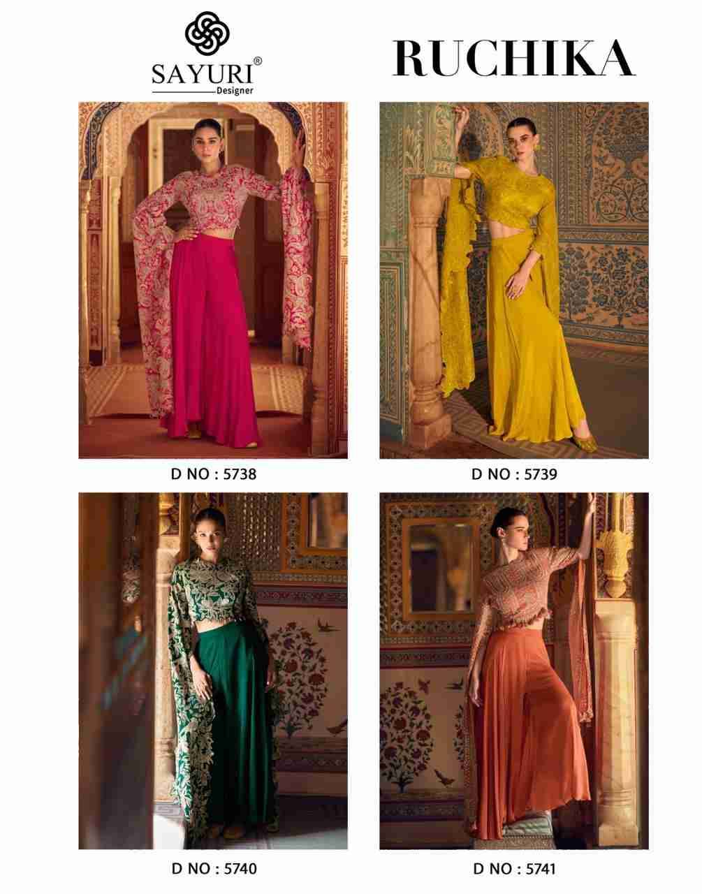 Ruchika By Sayuri 5738 To 5741 Series Designer Stylish Fancy Colorful Beautiful Party Wear & Ethnic Wear Collection Chinnon Silk Tops With Bottom At Wholesale Price