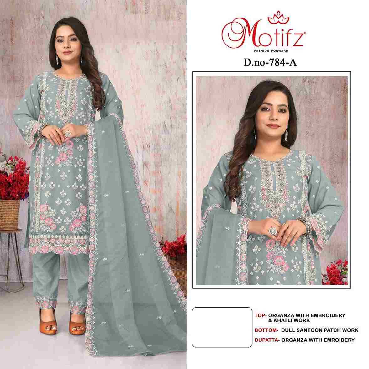 Motifz Hit Design 784 Colours By Motifz 784-A To 784-D Series Beautiful Pakistani Suits Colorful Stylish Fancy Casual Wear & Ethnic Wear Organza Dresses At Wholesale Price