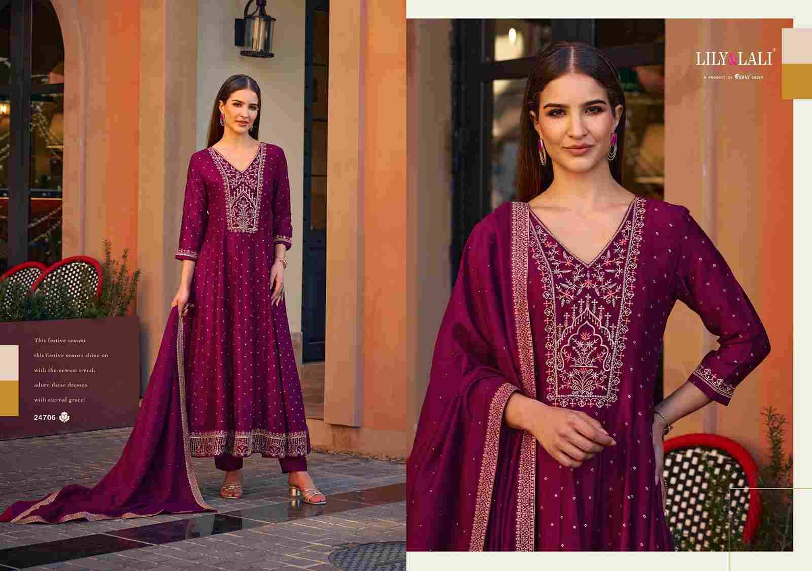 Anarkali By Lily And Lali 24701 To 24706 Series Beautiful Anarkali Suits Colorful Stylish Fancy Casual Wear & Ethnic Wear Pure Vichitra Silk Dresses At Wholesale Price