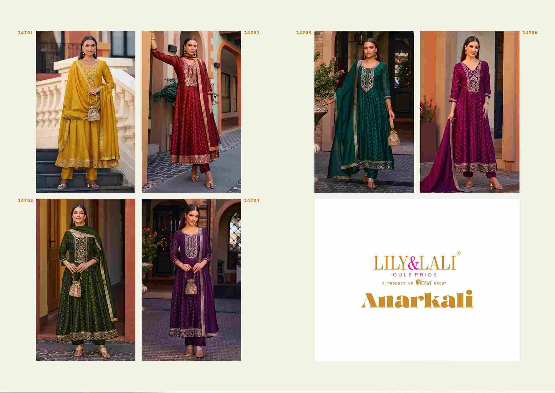 Anarkali By Lily And Lali 24701 To 24706 Series Beautiful Anarkali Suits Colorful Stylish Fancy Casual Wear & Ethnic Wear Pure Vichitra Silk Dresses At Wholesale Price