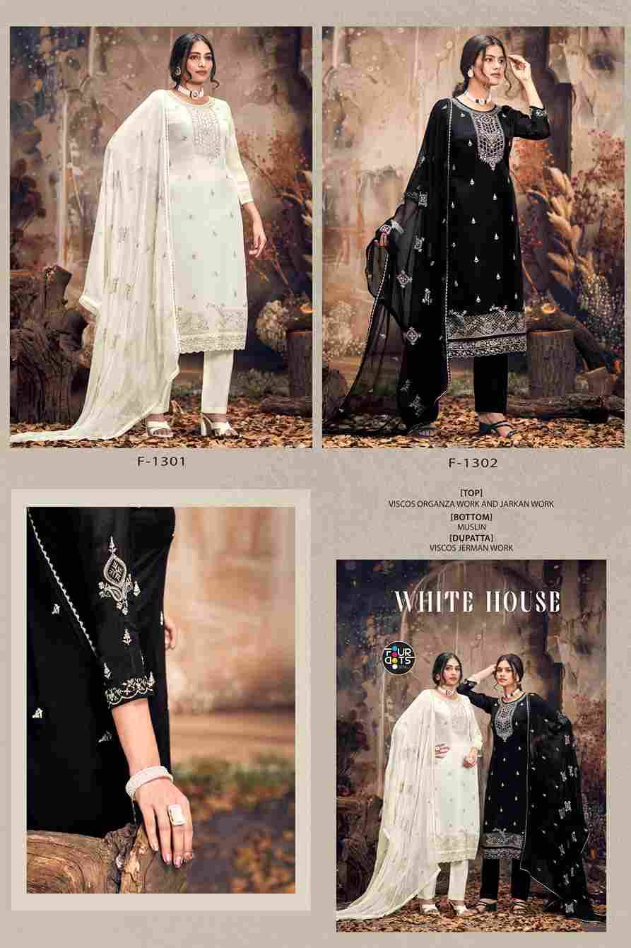 White House By Four Dots 1301 To 1302 Series Beautiful Festive Suits Colorful Stylish Fancy Casual Wear & Ethnic Wear Viscose Organza Dresses At Wholesale Price