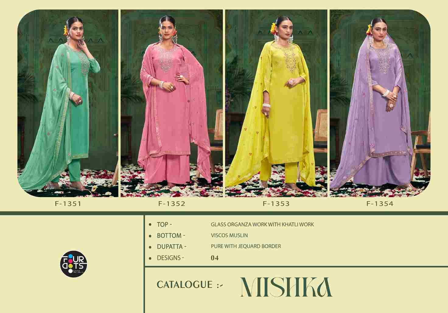 Mishka By Four Dots 1351 To 1354 Series Beautiful Festive Suits Colorful Stylish Fancy Casual Wear & Ethnic Wear Organza Dresses At Wholesale Price