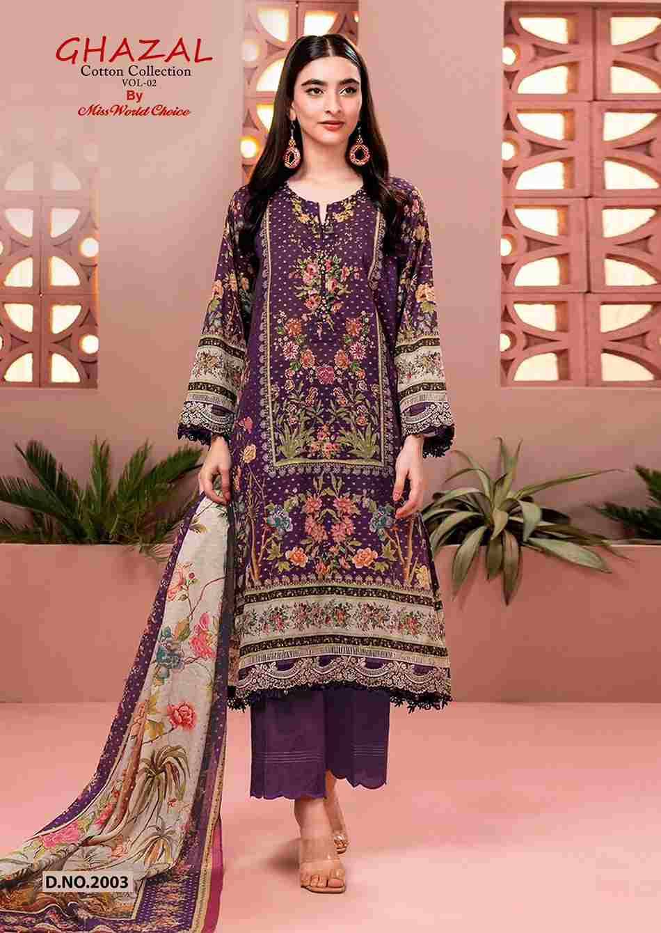 Ghazal Vol-2 By Miss World Choice 2001 To 2006 Series Beautiful Festive Suits Colorful Stylish Fancy Casual Wear & Ethnic Wear Pure Cotton Embroidered Dresses At Wholesale Price