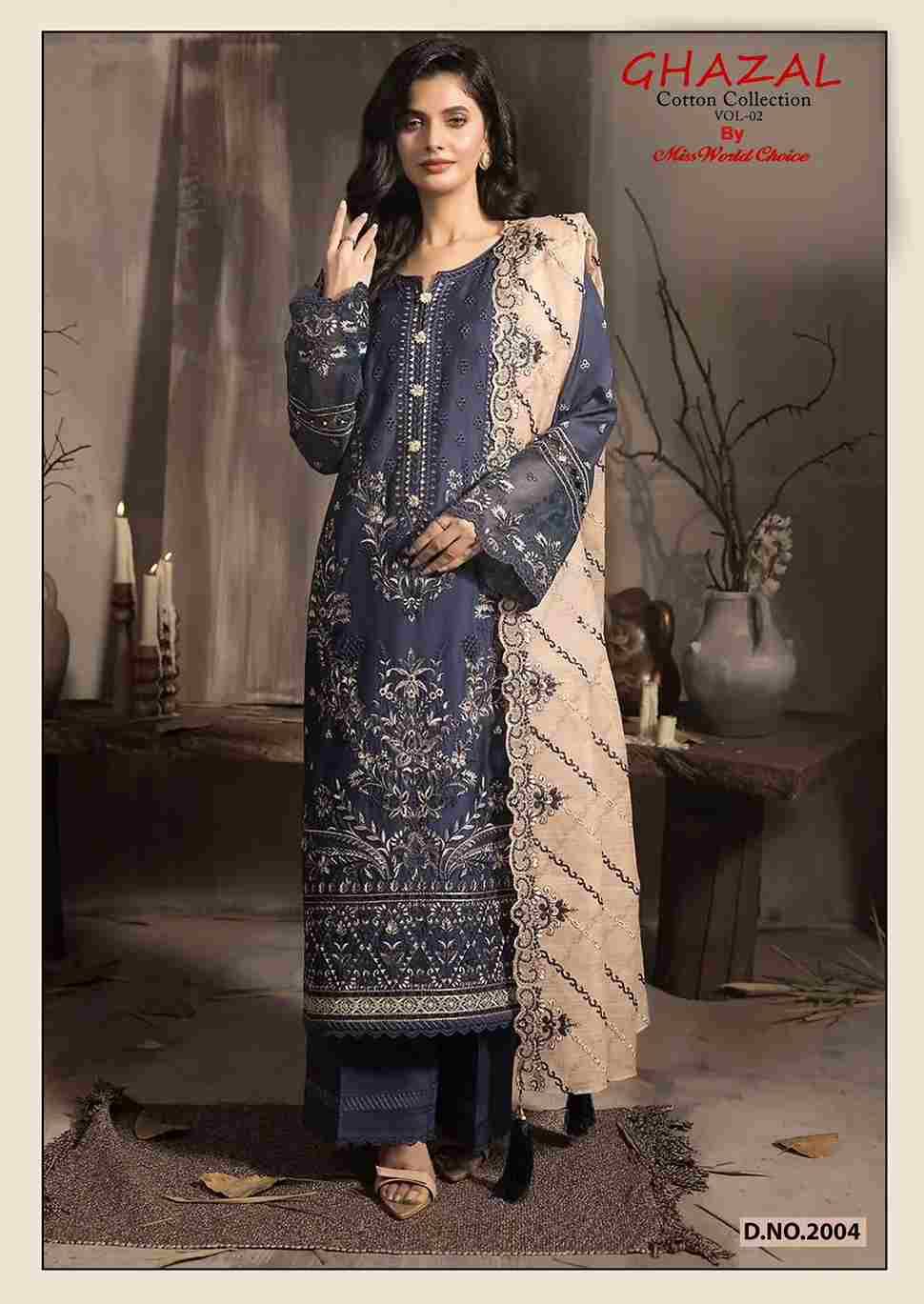 Ghazal Vol-2 By Miss World Choice 2001 To 2006 Series Beautiful Festive Suits Colorful Stylish Fancy Casual Wear & Ethnic Wear Pure Cotton Embroidered Dresses At Wholesale Price