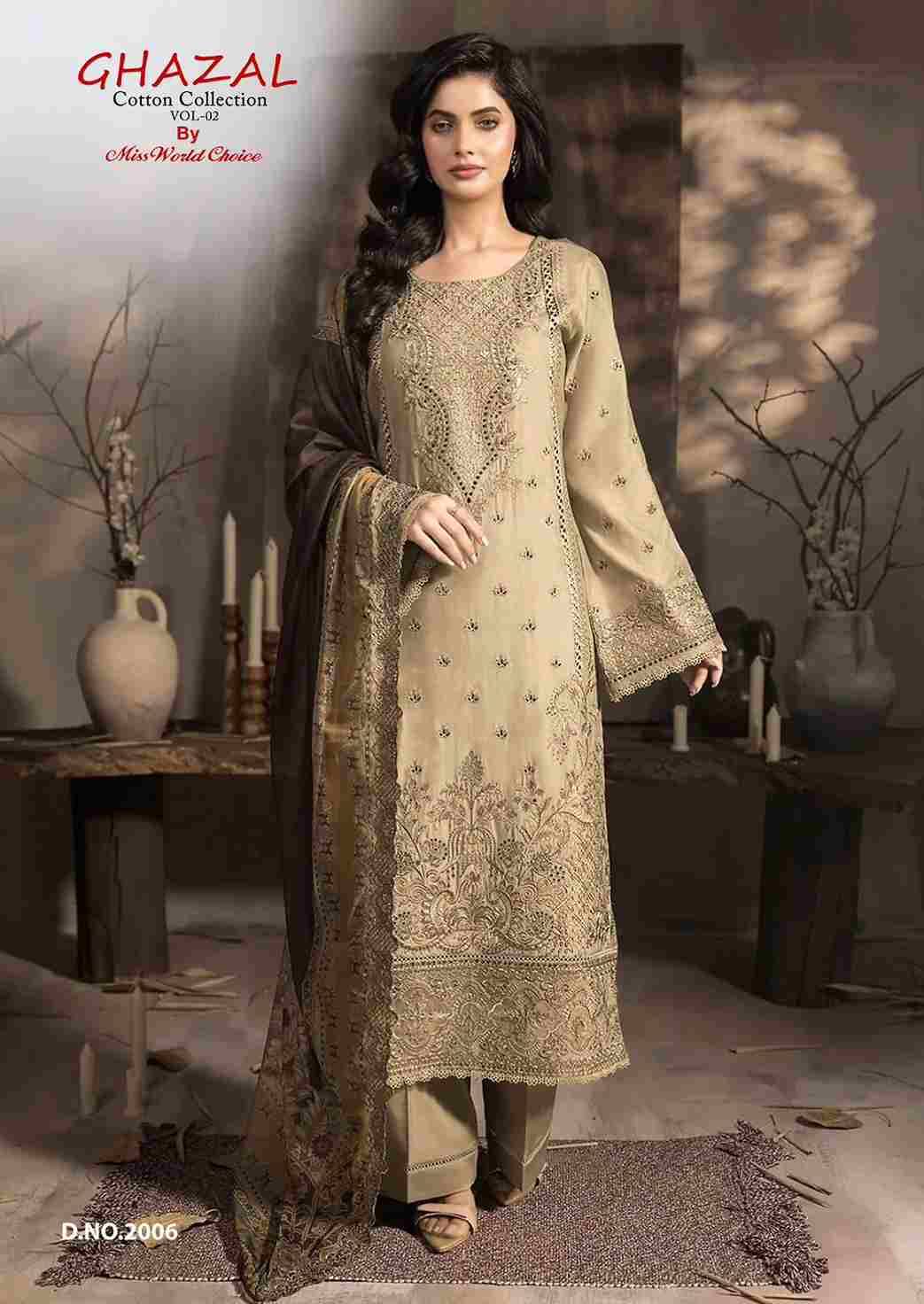 Ghazal Vol-2 By Miss World Choice 2001 To 2006 Series Beautiful Festive Suits Colorful Stylish Fancy Casual Wear & Ethnic Wear Pure Cotton Embroidered Dresses At Wholesale Price