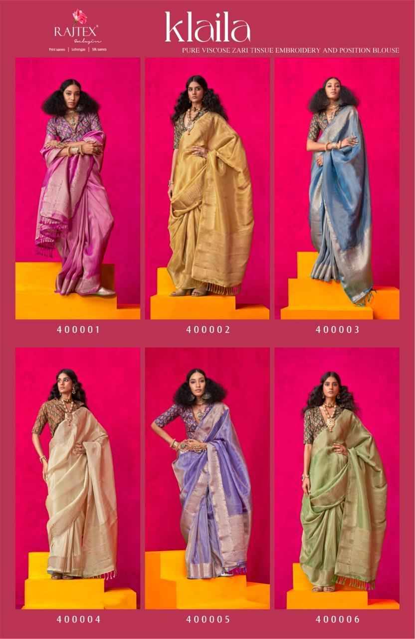 Klaila By Raj Tex 400001 To 400006 Series Indian Traditional Wear Collection Beautiful Stylish Fancy Colorful Party Wear & Occasional Wear Handloom Silk Sarees At Wholesale Price