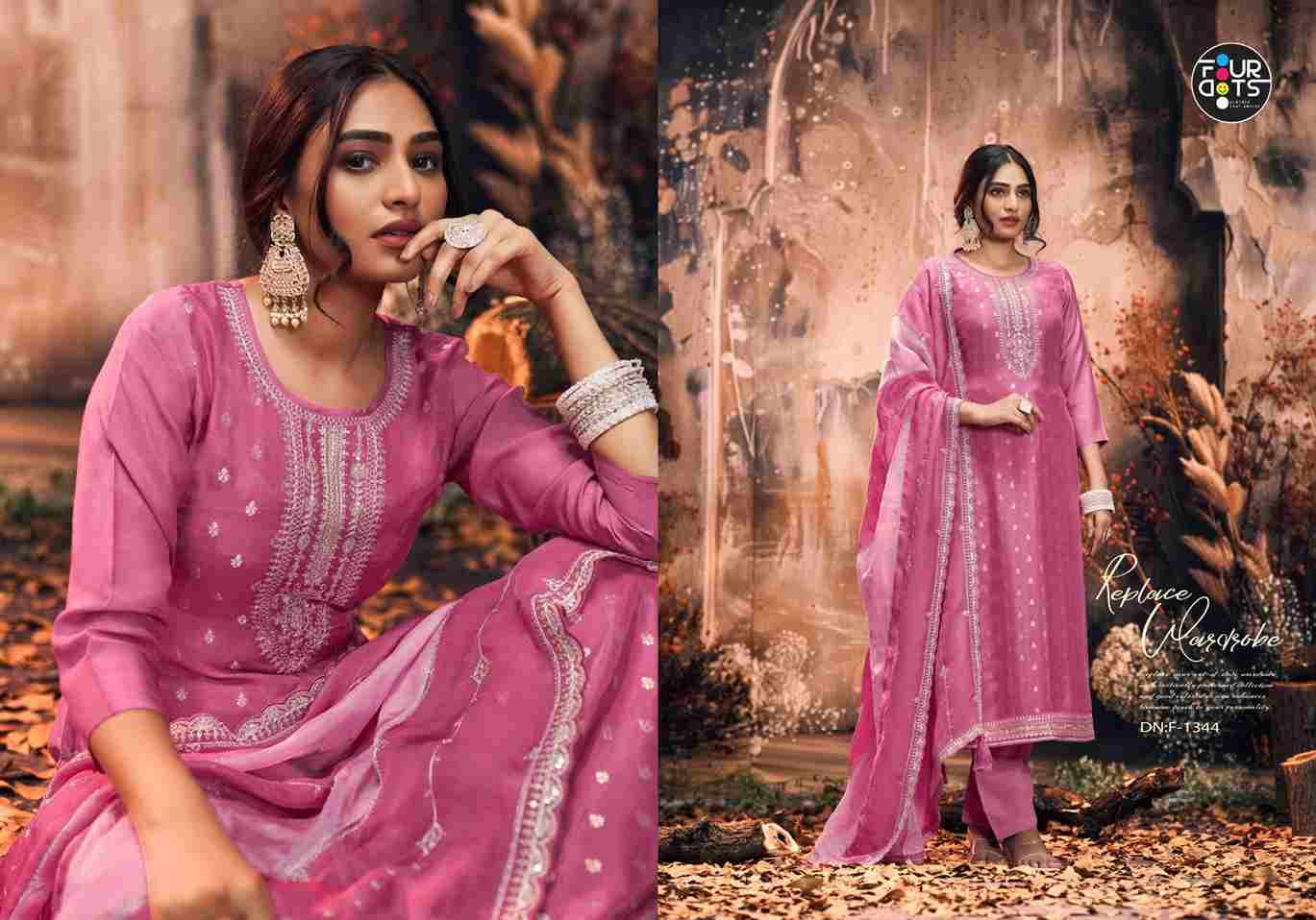 Maharani By Four Dots 1341 To 1344 Series Beautiful Festive Suits Colorful Stylish Fancy Casual Wear & Ethnic Wear Viscose Muslin Jacquard Dresses At Wholesale Price