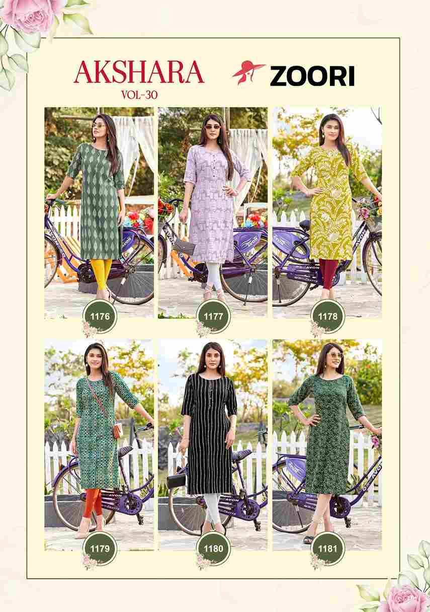 Akshara Vol-30 By Zoori 1176 To 1181 Series Designer Stylish Fancy Colorful Beautiful Party Wear & Ethnic Wear Collection Rayon Print Kurtis At Wholesale Price