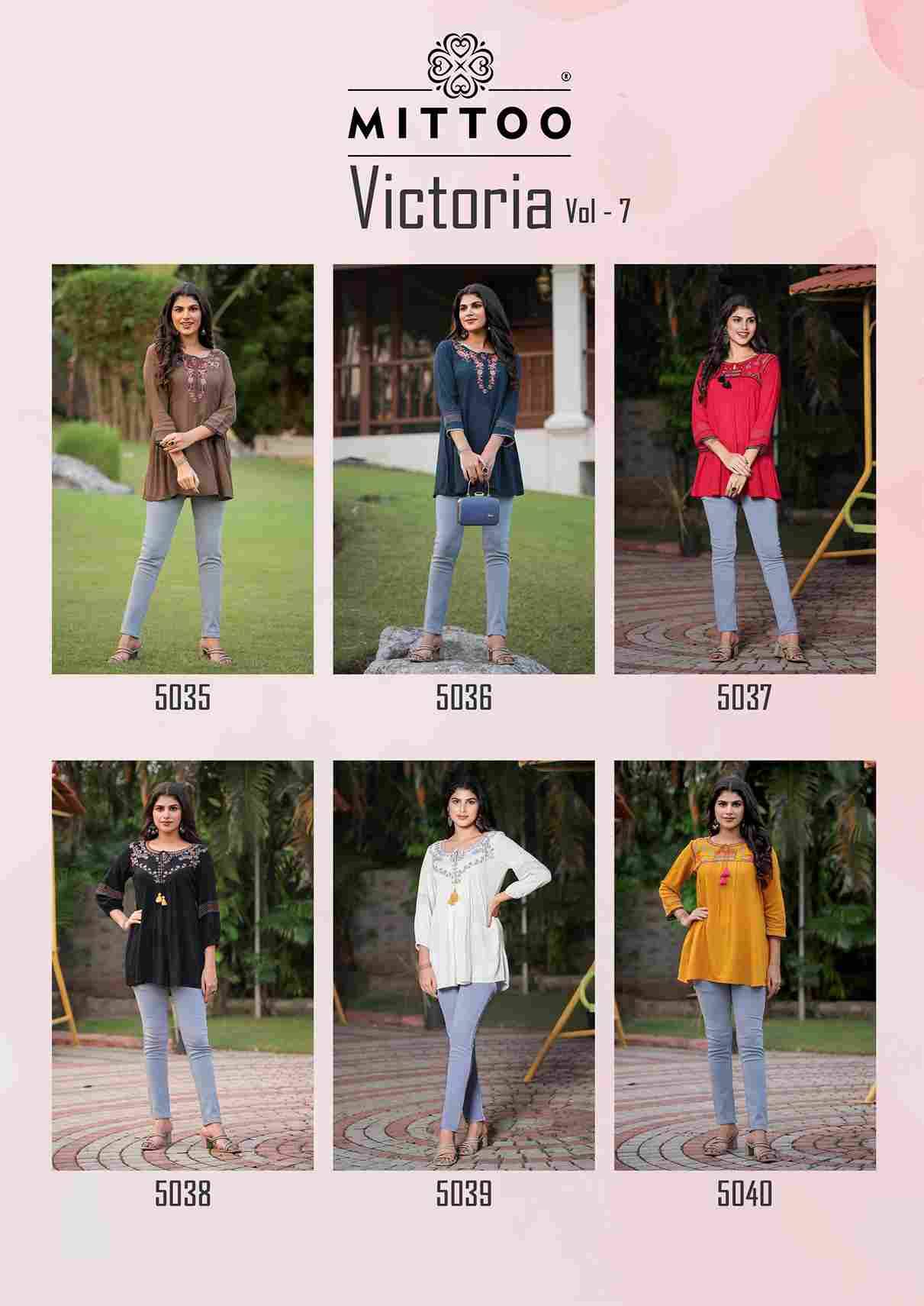 Victoria Vol-7 By Mittoo 5035 To 5040 Series Designer Stylish Fancy Colorful Beautiful Party Wear & Ethnic Wear Collection Heavy Rayon Tops At Wholesale Price