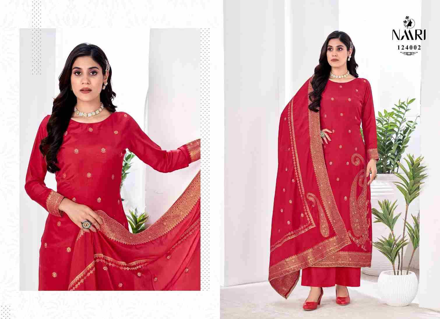Noor By Naari 124001 To 124004 Series Beautiful Festive Suits Stylish Fancy Colorful Casual Wear & Ethnic Wear Muslin Jacquard Dresses At Wholesale Price