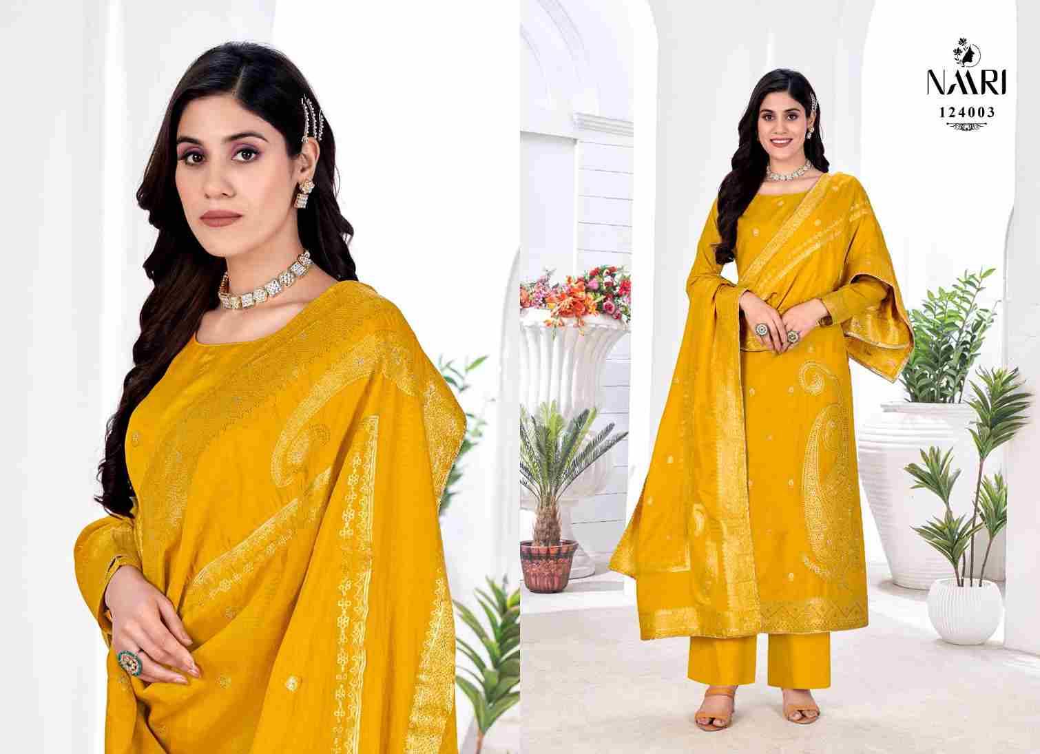 Noor By Naari 124001 To 124004 Series Beautiful Festive Suits Stylish Fancy Colorful Casual Wear & Ethnic Wear Muslin Jacquard Dresses At Wholesale Price