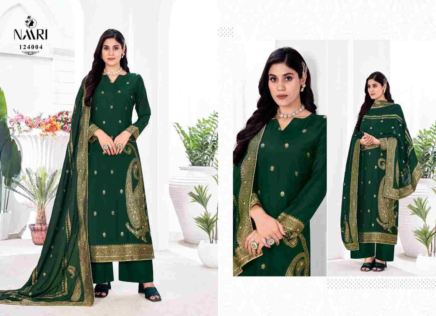 Noor By Naari 124001 To 124004 Series Beautiful Festive Suits Stylish Fancy Colorful Casual Wear & Ethnic Wear Muslin Jacquard Dresses At Wholesale Price