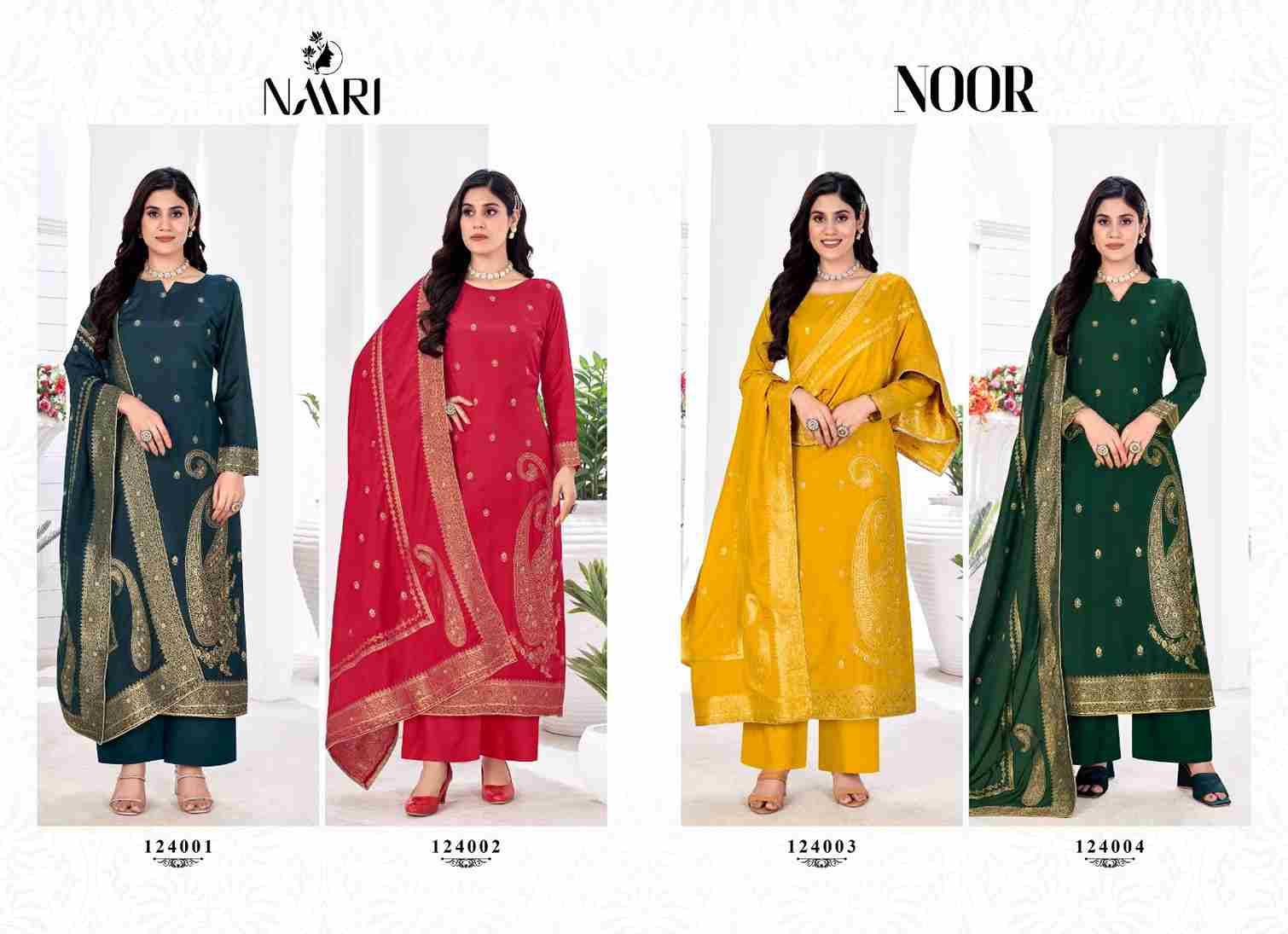 Noor By Naari 124001 To 124004 Series Beautiful Festive Suits Stylish Fancy Colorful Casual Wear & Ethnic Wear Muslin Jacquard Dresses At Wholesale Price