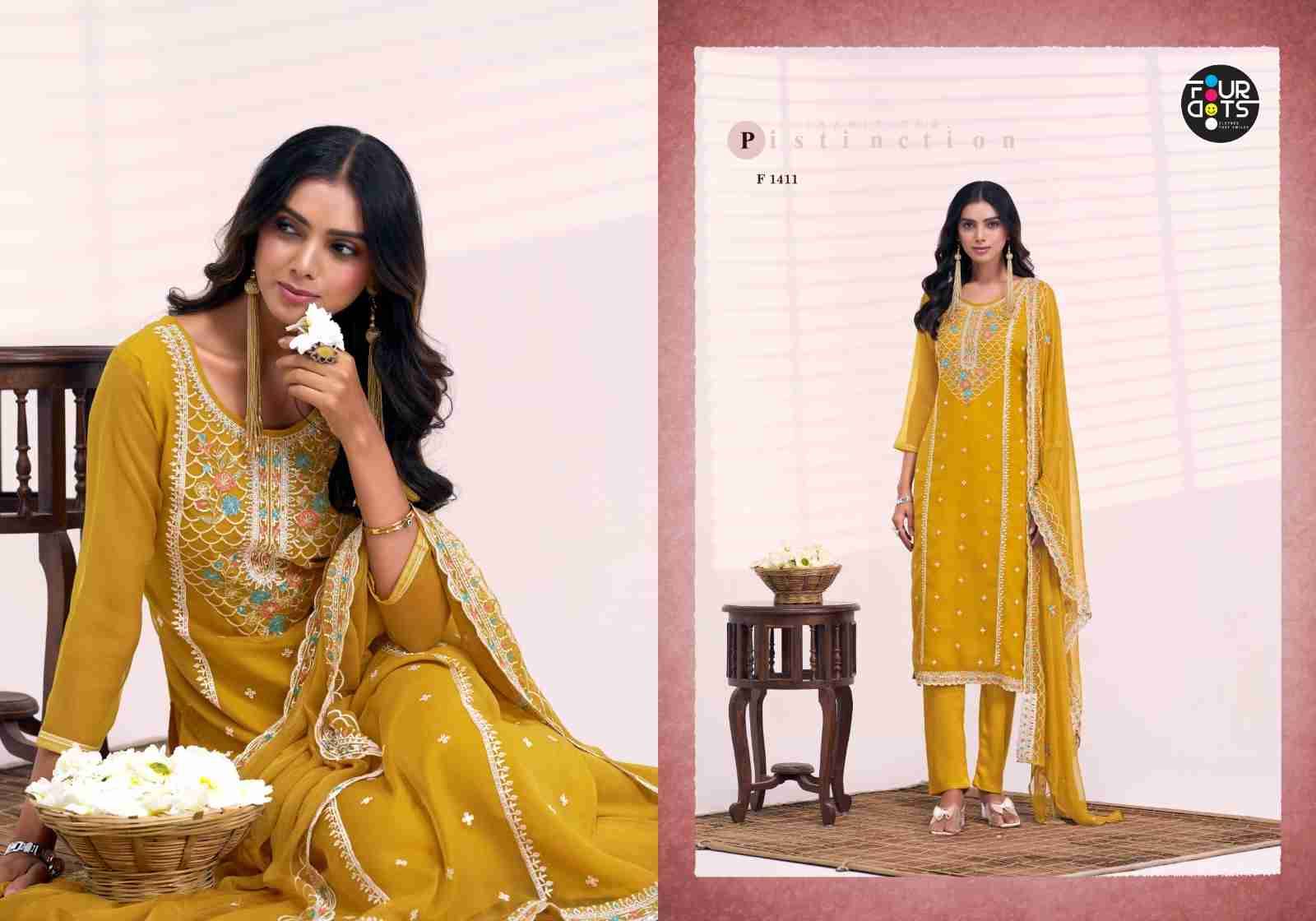 Santoor By Four Dots 1411 To 1414 Series Beautiful Festive Suits Colorful Stylish Fancy Casual Wear & Ethnic Wear Viscose Organza Chiffon Dresses At Wholesale Price
