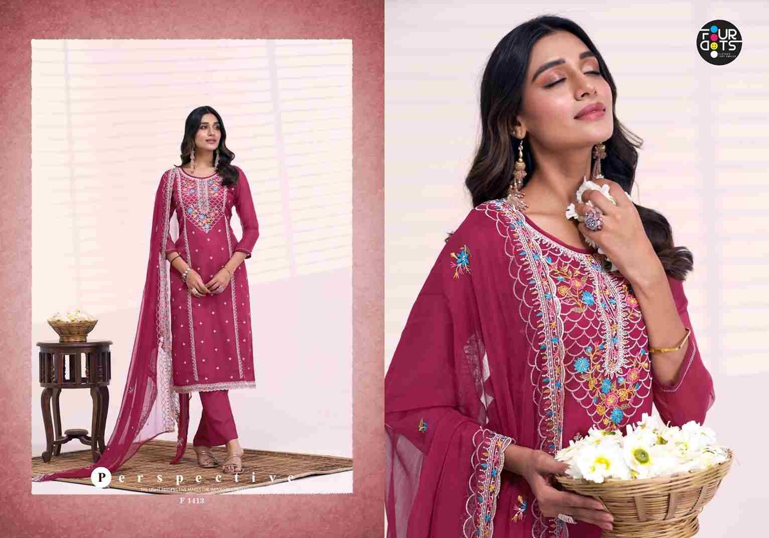 Santoor By Four Dots 1411 To 1414 Series Beautiful Festive Suits Colorful Stylish Fancy Casual Wear & Ethnic Wear Viscose Organza Chiffon Dresses At Wholesale Price