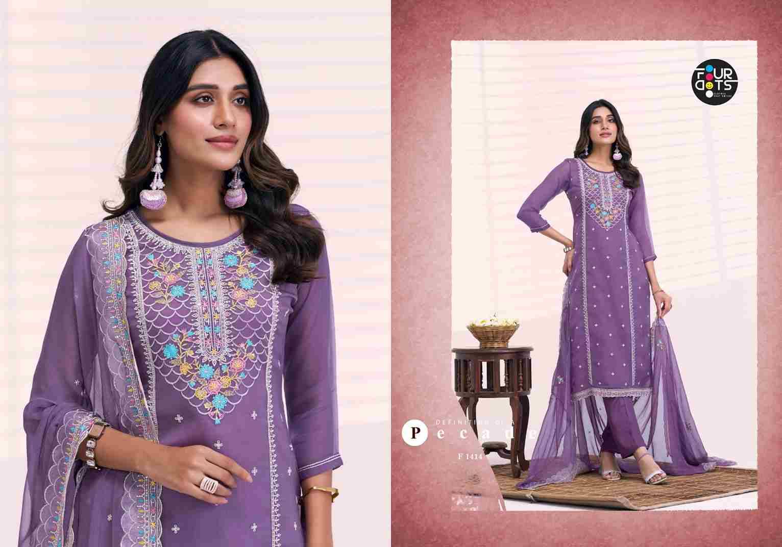Santoor By Four Dots 1411 To 1414 Series Beautiful Festive Suits Colorful Stylish Fancy Casual Wear & Ethnic Wear Viscose Organza Chiffon Dresses At Wholesale Price
