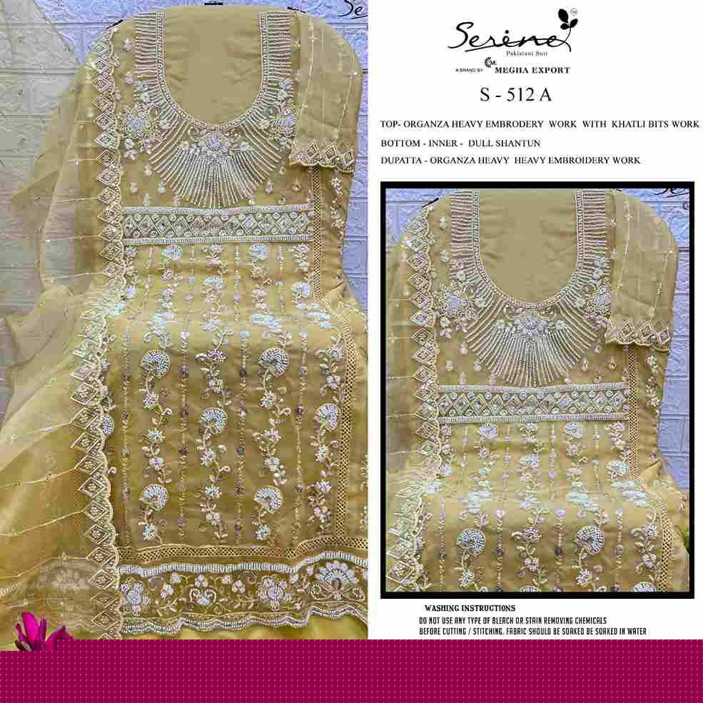 Serene Hit Design S-512 Colours By Serene S-512-A To S-512-D Series Designer Pakistani Suits Beautiful Fancy Colorful Stylish Party Wear & Occasional Wear Organza Embroidered Dresses At Wholesale Price