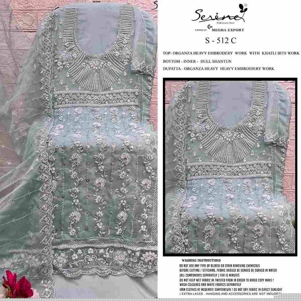 Serene Hit Design S-512 Colours By Serene S-512-A To S-512-D Series Designer Pakistani Suits Beautiful Fancy Colorful Stylish Party Wear & Occasional Wear Organza Embroidered Dresses At Wholesale Price