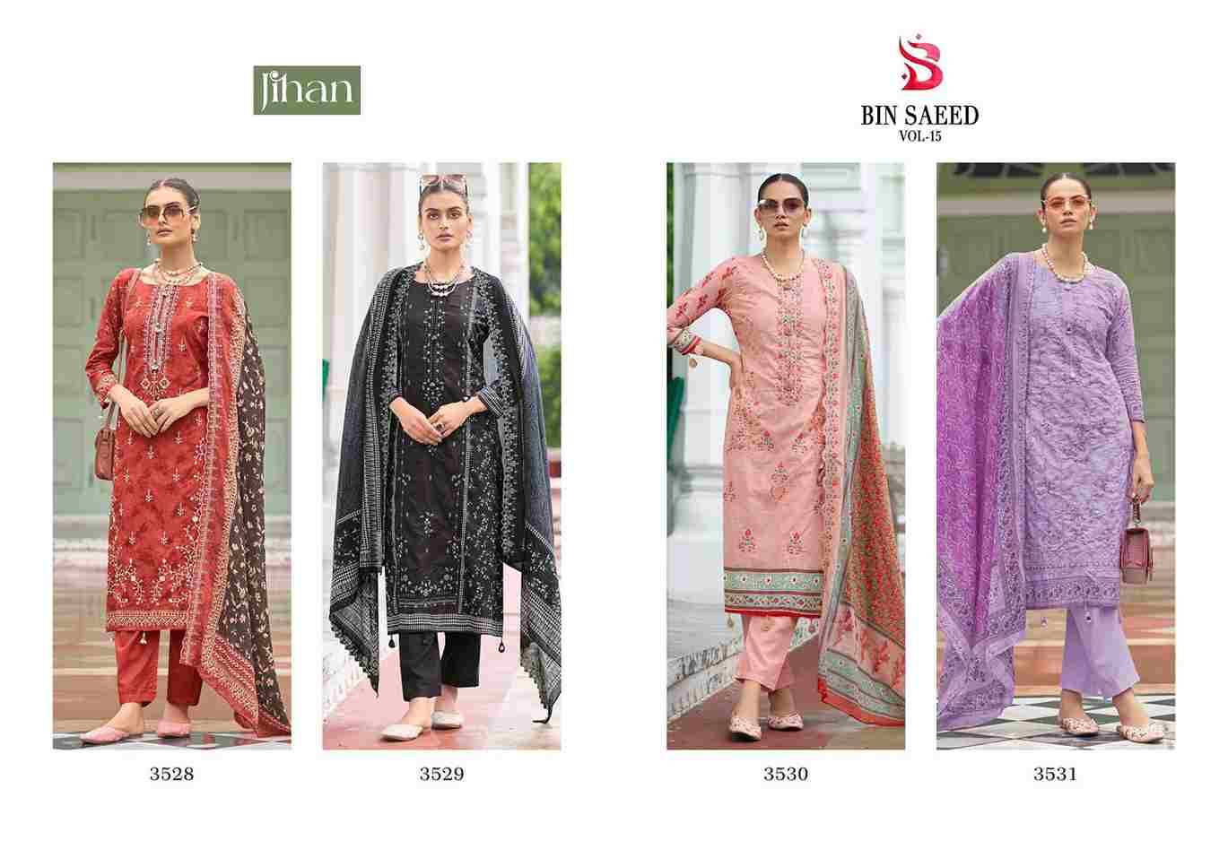 Bin Saeed Vol-15 By Jihan 3528 To 3531 Series Beautiful Stylish Pakistani Suits Fancy Colorful Casual Wear & Ethnic Wear & Ready To Wear Pure Lawn Print Dresses At Wholesale Price