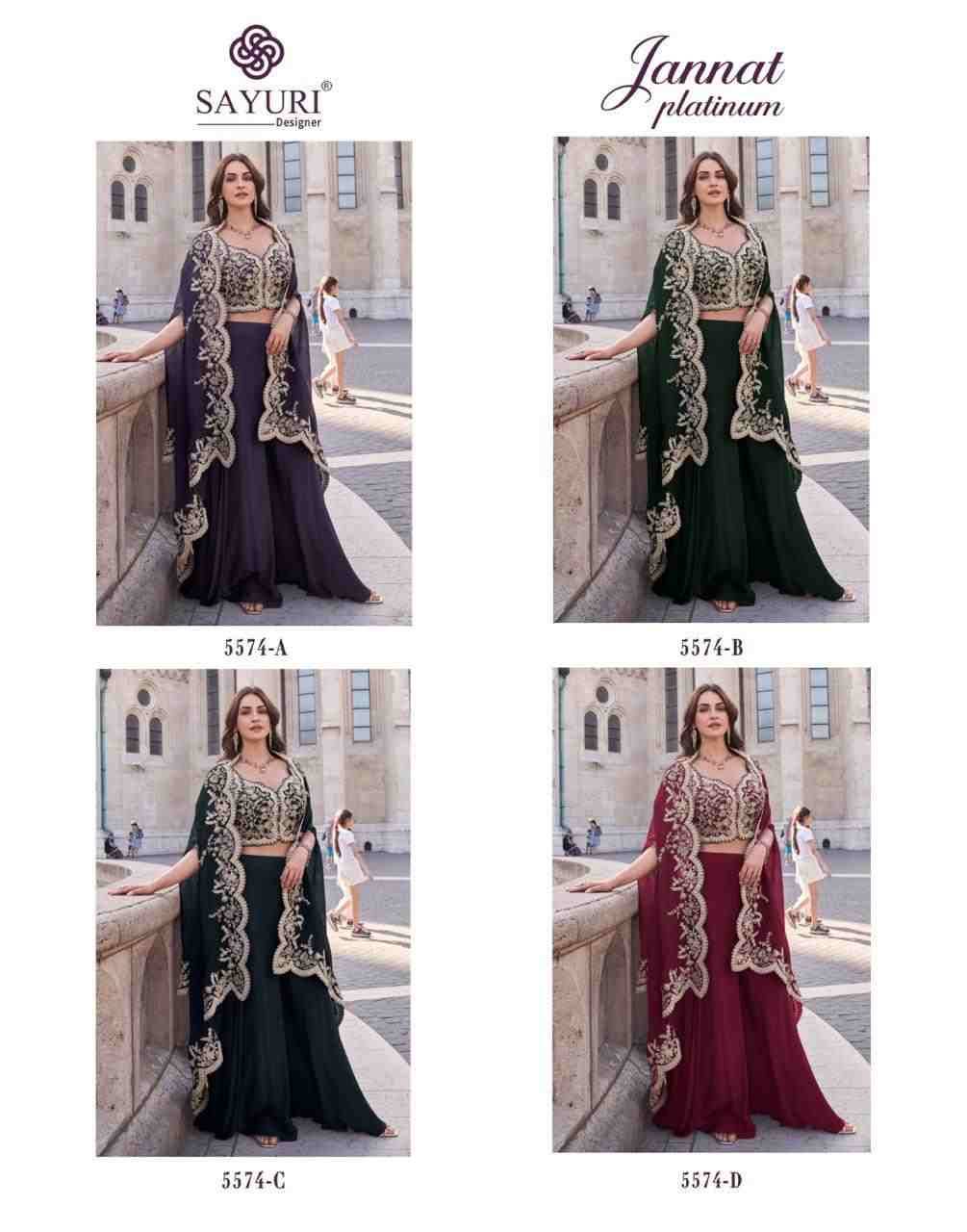 Jannat Platinum By Sayuri 5574-A To 5574-D Series Designer Stylish Fancy Colorful Beautiful Party Wear & Ethnic Wear Collection Premium Silk Tops With Bottom At Wholesale Price