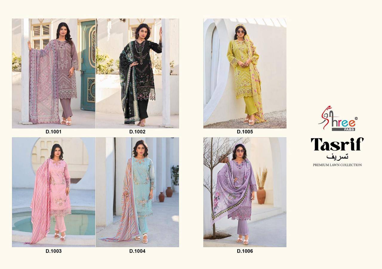 Tasrif Premium Lawn Collection Vol-1 By Shree Fabs 1001 To 1006 Series Designer Pakistani Suits Collection Beautiful Stylish Fancy Colorful Party Wear & Ethnic Wear Pure Viscose With Pure Cotton With Embroidery Dresses At Wholesale Price