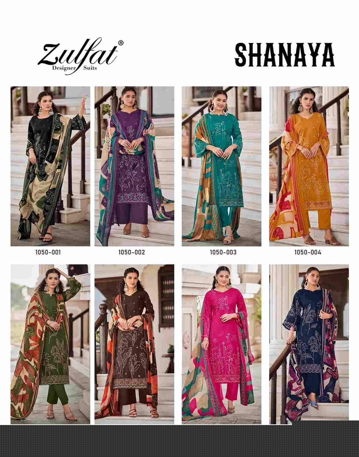 Shanaya By Zulfat 1050-001 To 1050-008 Series Beautiful Festive Suits Stylish Fancy Colorful Casual Wear & Ethnic Wear Pure Cotton Embroidered Dresses At Wholesale Price