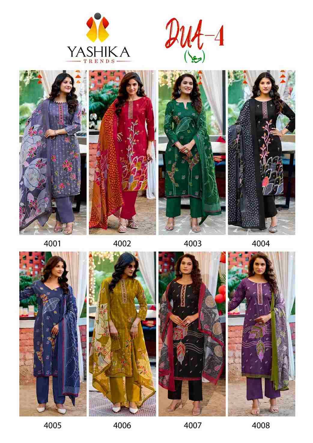 Dua Vol-4 By Yashika Trends 4001 To 4008 Series Beautiful Festive Suits Colorful Stylish Fancy Casual Wear & Ethnic Wear Pure Cotton Print Dresses At Wholesale Price