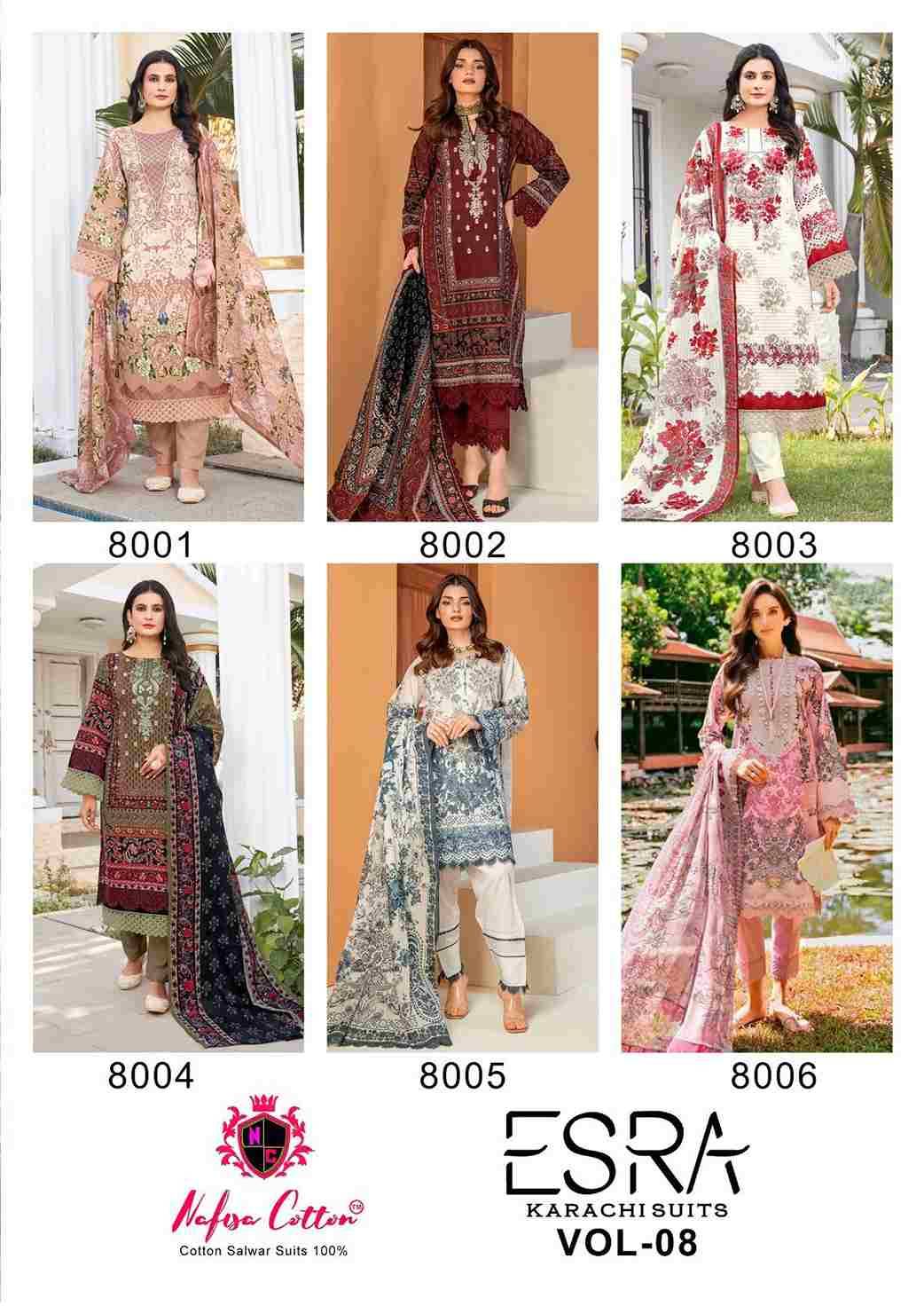 Esra Vol-8 By Nafisa Cotton 8001 To 8006 Series Beautiful Stylish Festive Suits Fancy Colorful Casual Wear & Ethnic Wear & Ready To Wear Pure Soft Cotton Dresses At Wholesale Price