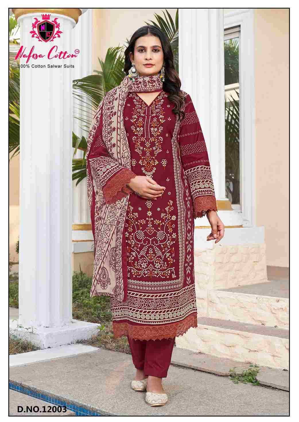 Safina Vol-12 By Nafisa Cotton 12001 To 12006 Series Beautiful Festive Suits Colorful Stylish Fancy Casual Wear & Ethnic Wear Pure Cotton Embroidered Dresses At Wholesale Price