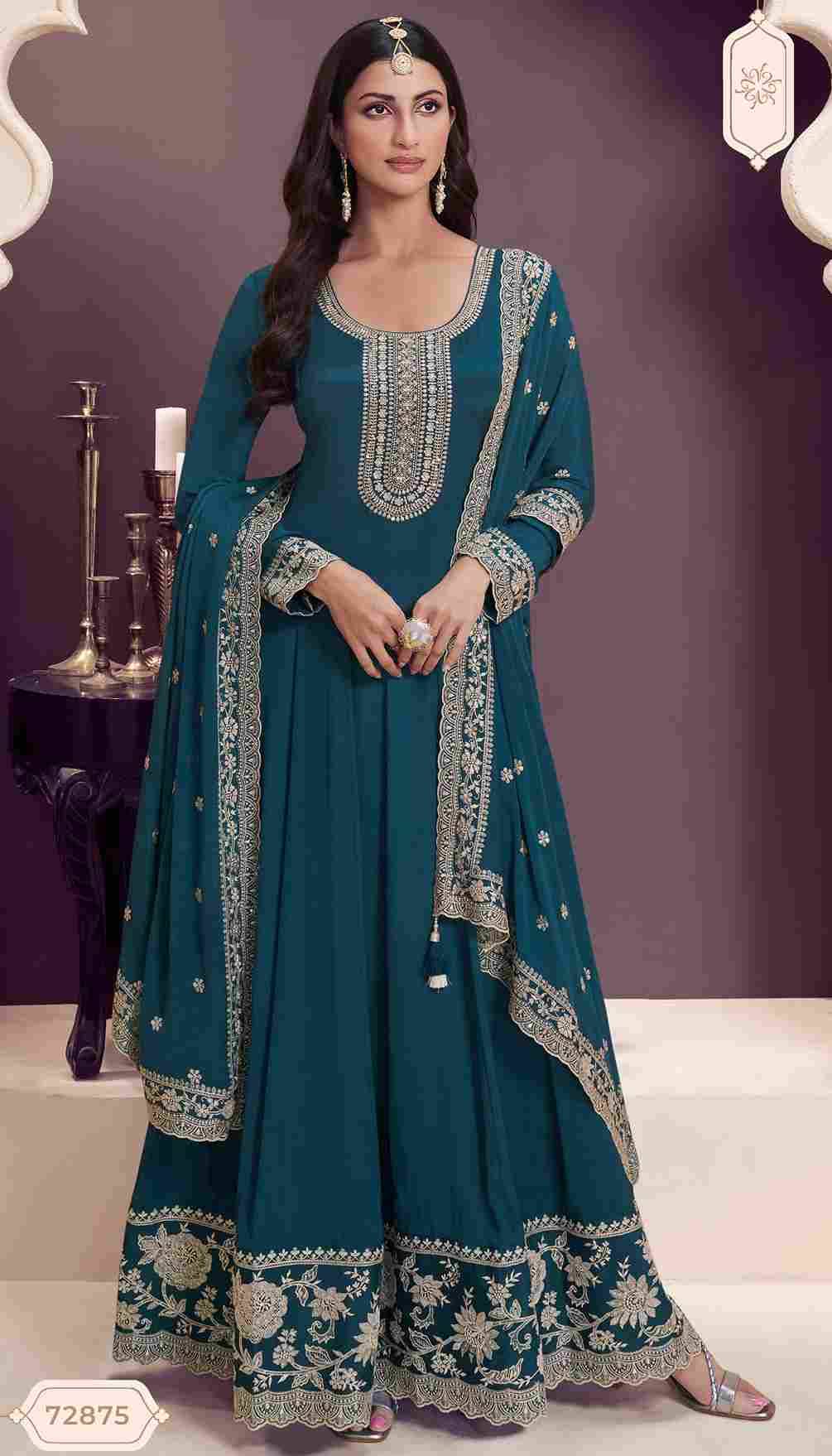 Blaze By Vinay Fashion 72871 To 72875 Series Designer Festive Suits Collection Beautiful Stylish Fancy Colorful Party Wear & Occasional Wear Embroidered Chinnon Dresses At Wholesale Price