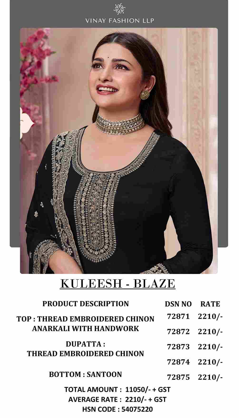 Blaze By Vinay Fashion 72871 To 72875 Series Designer Festive Suits Collection Beautiful Stylish Fancy Colorful Party Wear & Occasional Wear Embroidered Chinnon Dresses At Wholesale Price