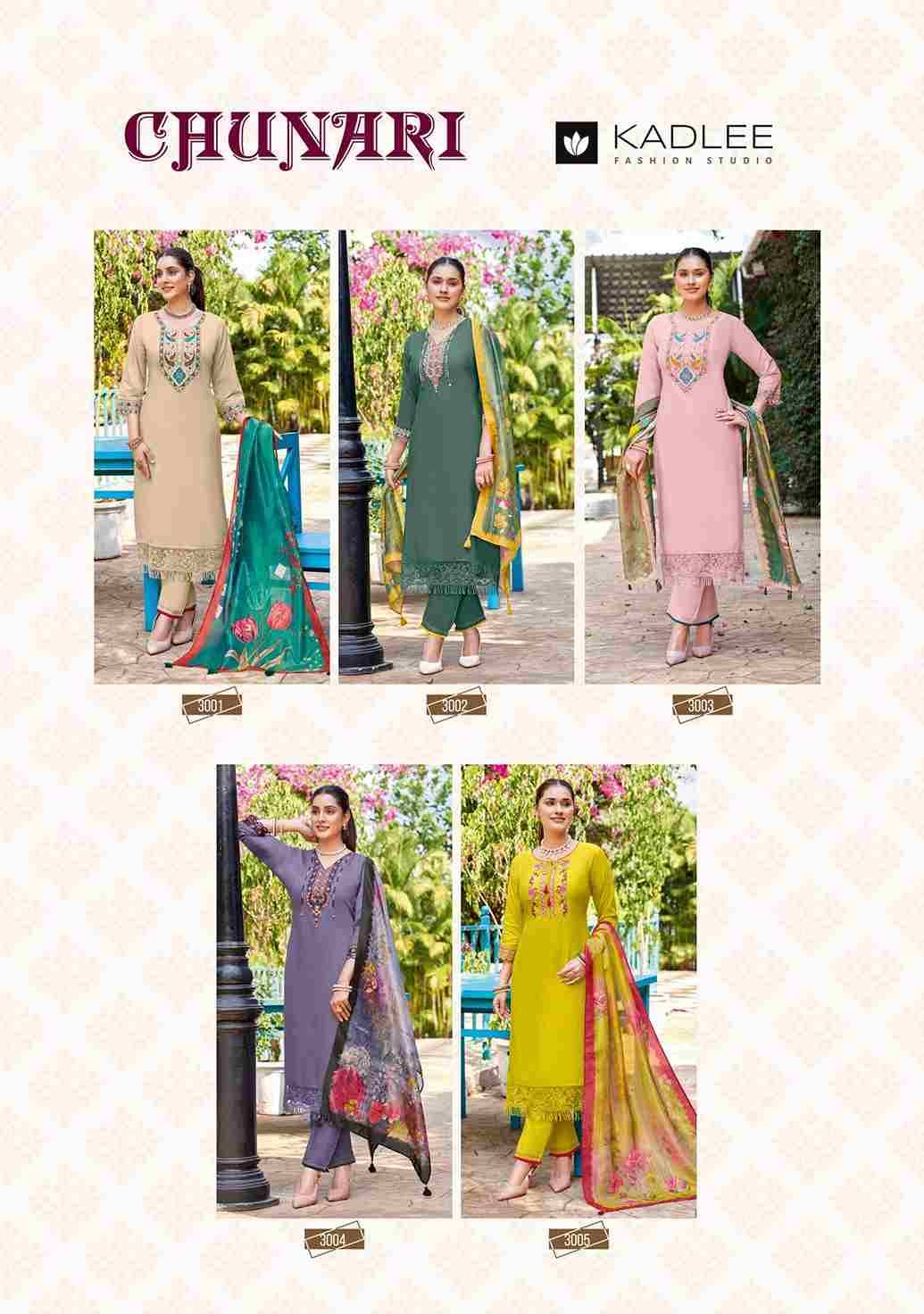 Chunari By Kadlee 3001 To 3005 Series Designer Stylish Fancy Colorful Beautiful Party Wear & Ethnic Wear Collection Rayon Slub Print Dresses With Bottom At Wholesale Price