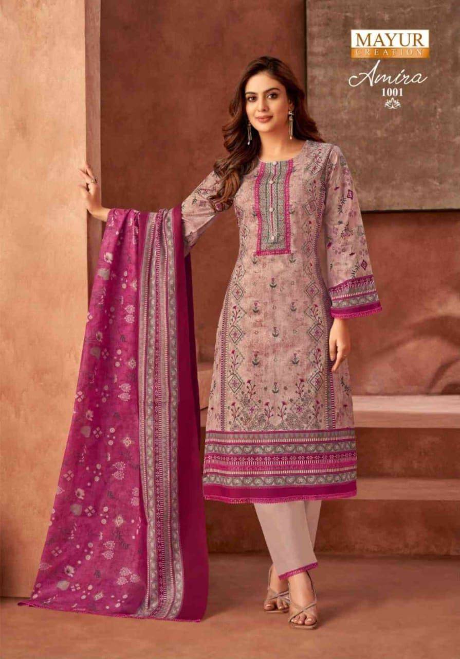 Amira Vol-1 By Mayur Creation 1001 To 1008 Series Beautiful Festive Suits Stylish Fancy Colorful Casual Wear & Ethnic Wear Cotton Print Dresses At Wholesale Price